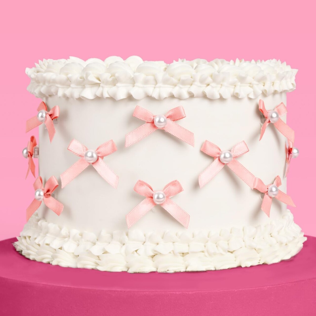 Mini Pink Bow + Pearl Cake Toppers | 12 pcs | Bachelorette Party Decoration, Birthday Candle Accessory, Engagement Dessert Decor, Bridal Food Supplies